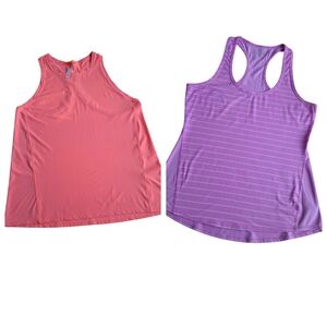 Athleta Racerback Tank Tops Lot Of 2 Women's Small Purple Stripe  Pink Peach Gym
